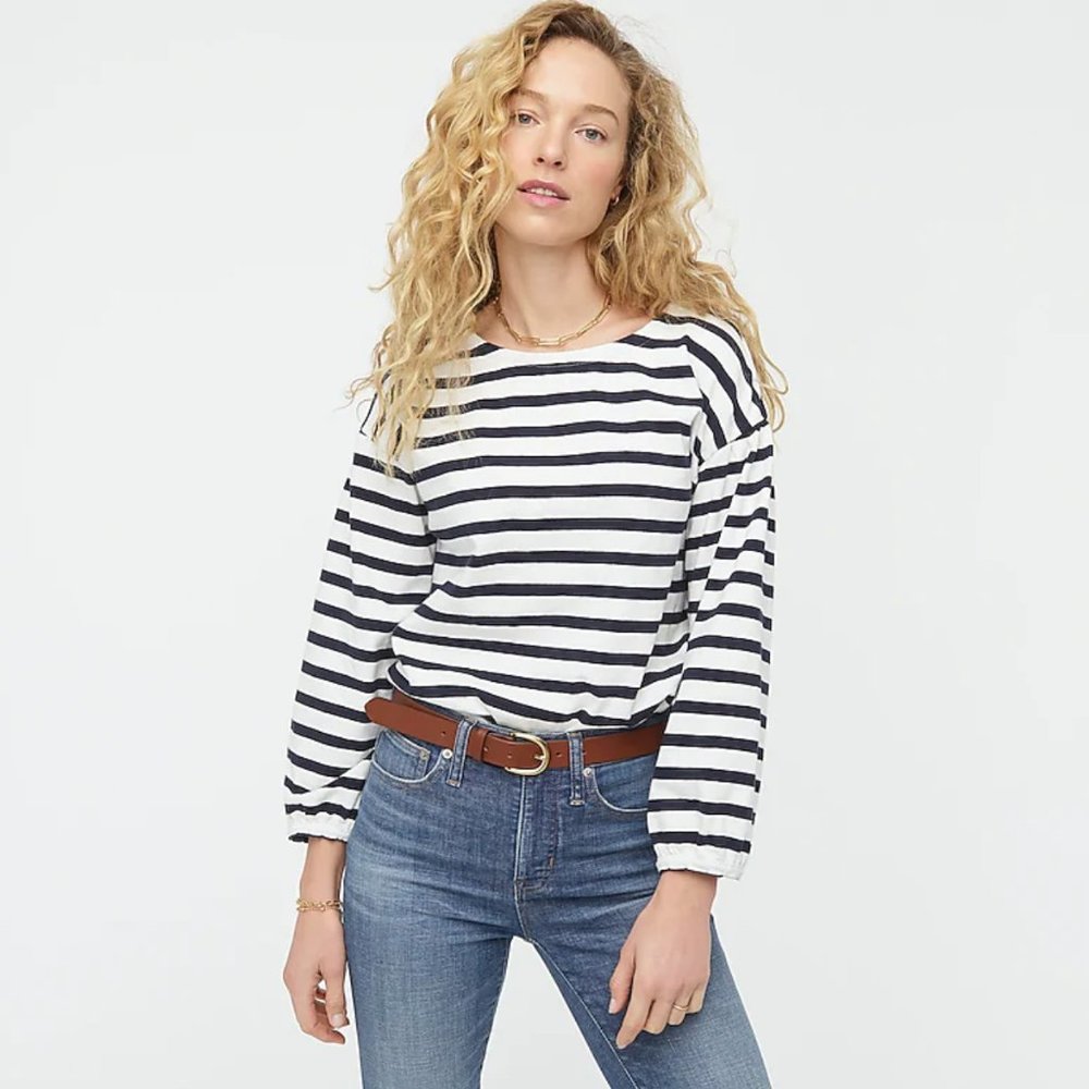 NWT J.Crew Mariner cloth puff-sleeve top in stripe